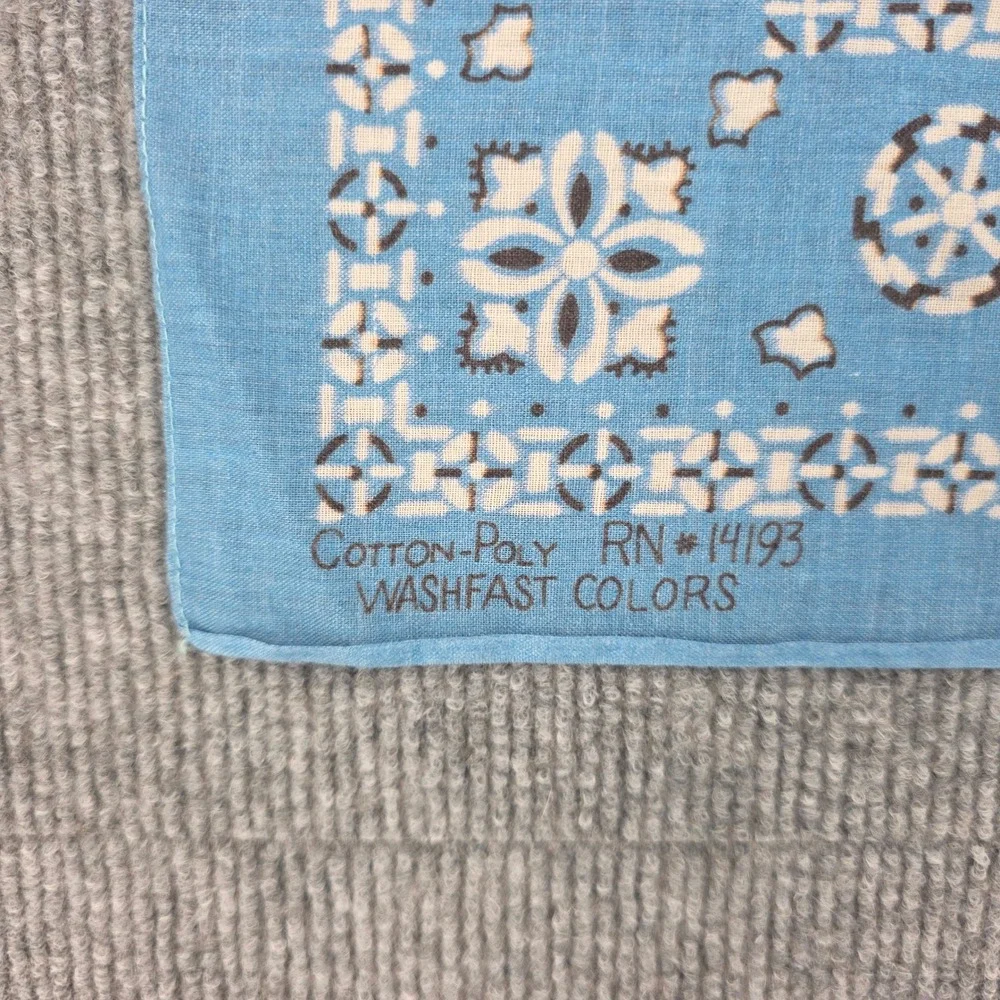 Vintage Bandana Set 2 Blue Brown Geometric Floral RN 14193 Washfast USA Scarf